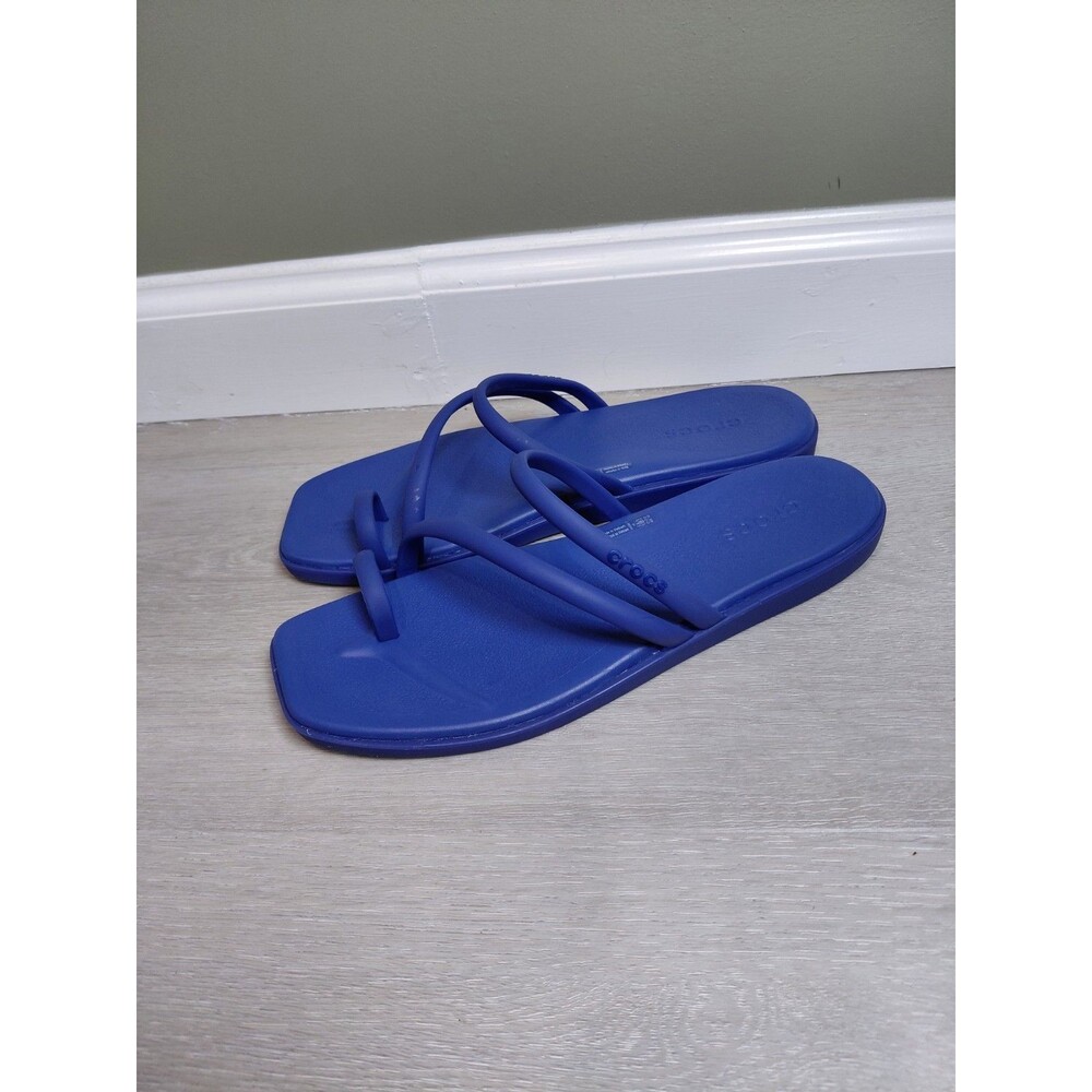 Crocs Miami Toe Loop Sandals Women Sz 8 Blue Strappy Jelly Flat Comfort Slide